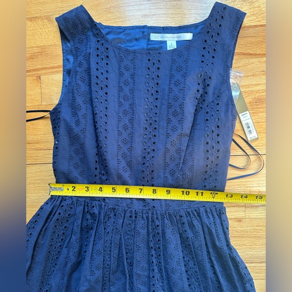 NWT Lauren Conrad Back Cutout Navy Blue Lined Eyelet Sleeveless Dress - Picture 3 of 6